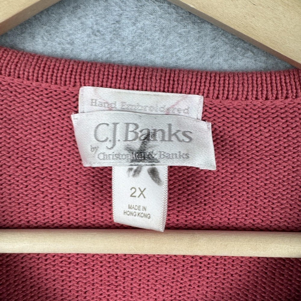 Vintage CJ Banks Sweater Womens 2X Pink Floral Embroidered Cardigan Y2K Granny - Picture 3 of 11